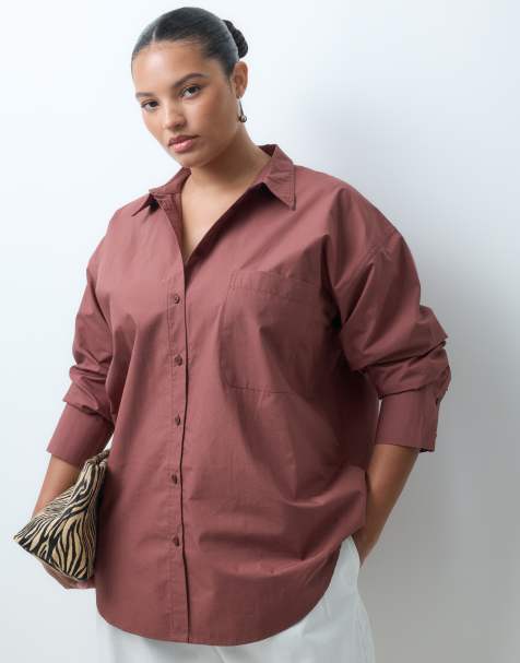ASOS DESIGN Curve chemise classique en coton couleur chocolat - view 1