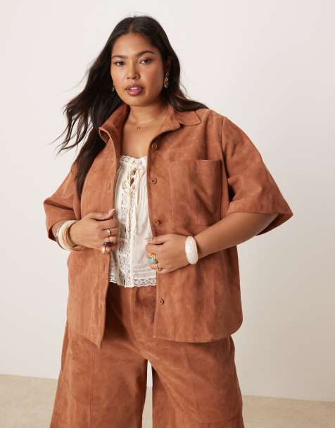 ASOS DESIGN Curve - Chemise d'ensemble coupe carrée en daim - Fauve - view 1