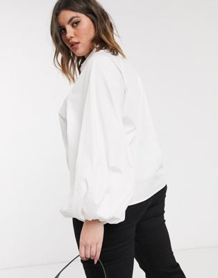 Chemises et blouses DESIGN Curve - Chemise en coton à manches longues volumineuses - Blanc