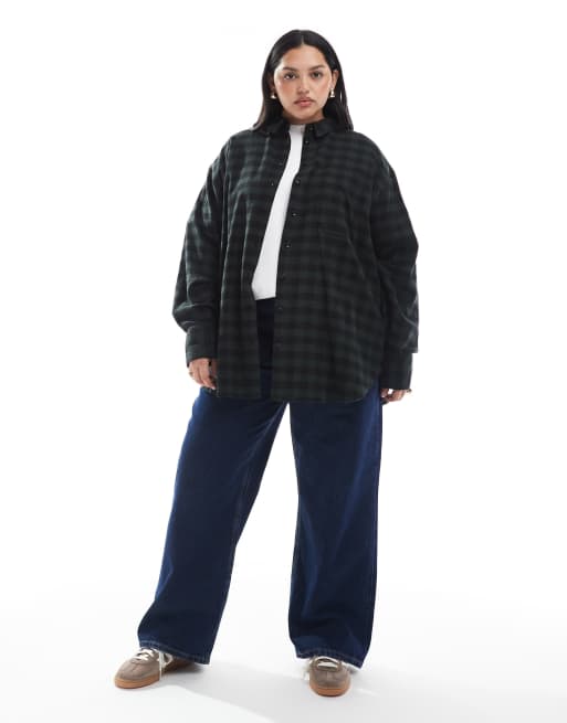 ASOS DESIGN Curve - Chemise oversize brossée à carreaux - Vert, 2 de 4