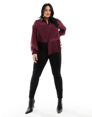 ASOS DESIGN Curve oversized shirt  in burgundy dobby - ASOS Price Checker
