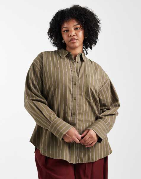 ASOS DESIGN Curve - Chemise oversize - Vert rayé - view 1