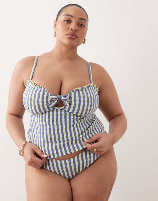ASOS DESIGN Curve - Cheri - Geruite tankini in limoengroen, 2 van 3