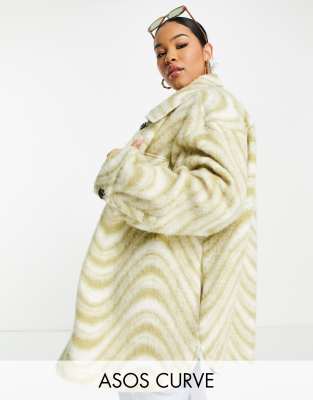 ASOS DESIGN Curve chevron brushed shacket in green - ASOS Price Checker