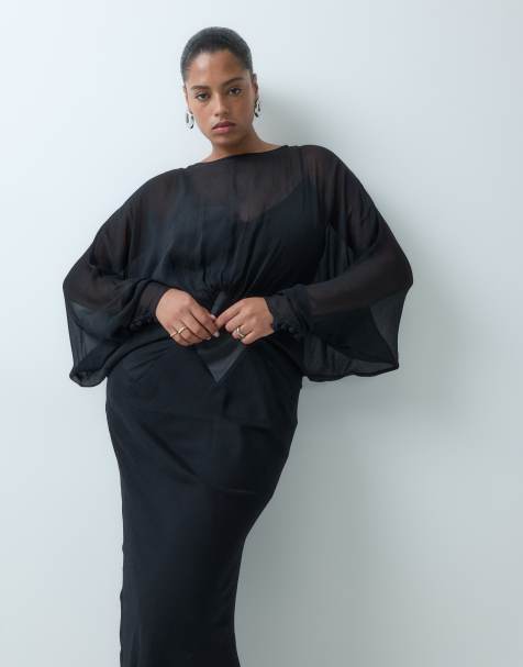 ASOS DESIGN Curve chiffon batwing maxi dress with satin panel - view 1