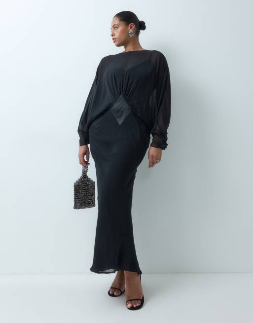 ASOS DESIGN Curve chiffon batwing maxi dress with satin panel, 2 of 5