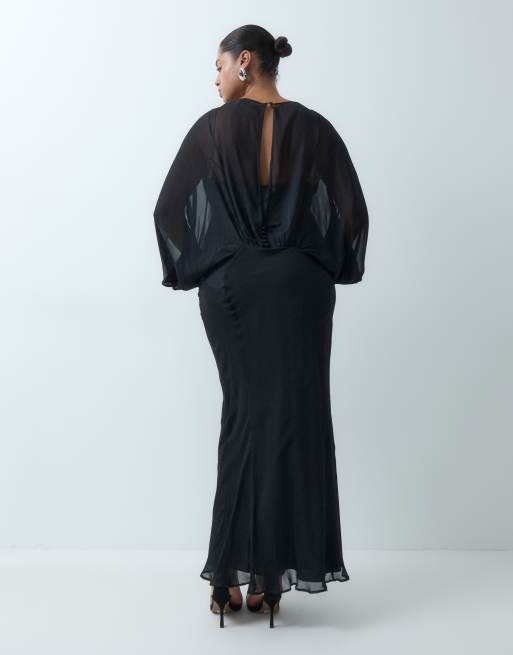 ASOS DESIGN Curve chiffon batwing maxi dress with satin panel, 4 of 5