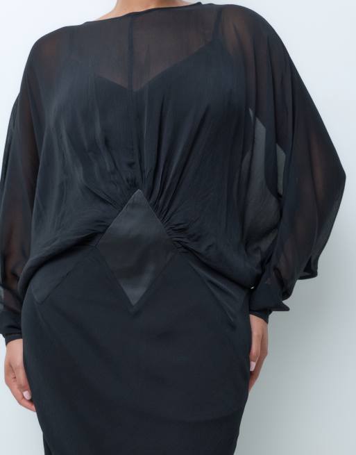 ASOS DESIGN Curve chiffon batwing maxi dress with satin panel, 5 of 5
