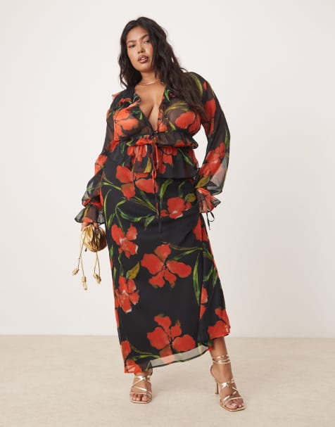 ASOS DESIGN Curve chiffon bias maxi skirt co-ord in floral print - view 1