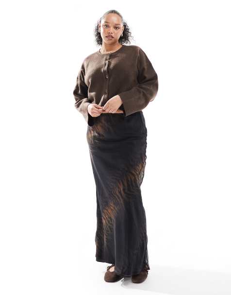 ASOS DESIGN Curve chiffon bias maxi skirt in animal print