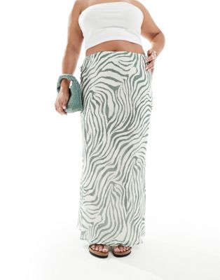 Asos Curve Asos Design Curve Chiffon Bias Maxi Skirt In Green Zebra Print-multi