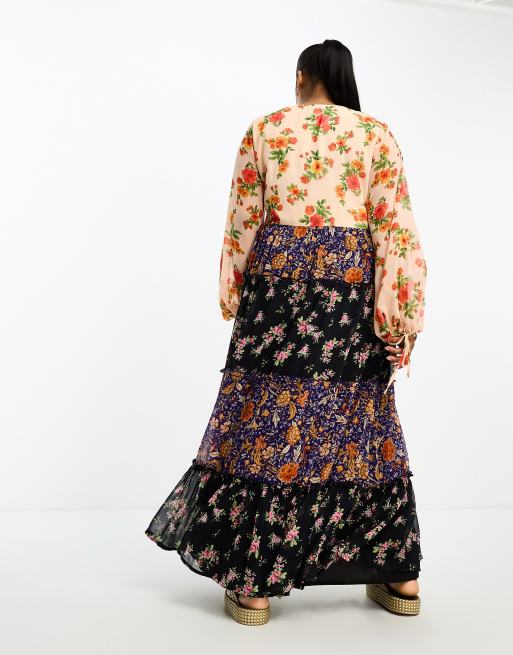 ASOS DESIGN Curve chiffon button up smock maxi dress in mixed print | ASOS