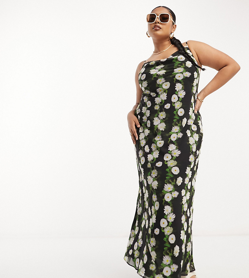 Asos Curve Asos Design Curve Chiffon Cowl Neck Midi Slip Dress In Blurred Floral Print-multi