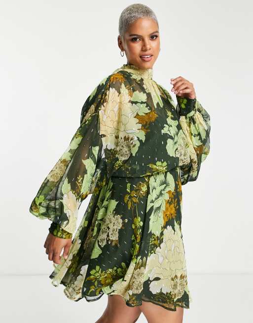 ASOS DESIGN Curve chiffon mini dress with wrap neck detail | ASOS