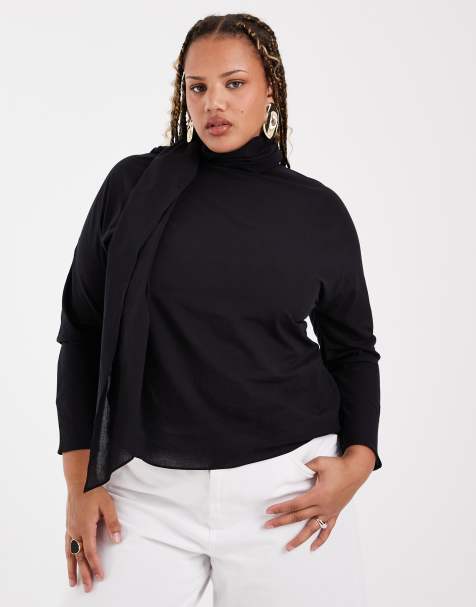 ASOS DESIGN Curve chiffon scarf detail sheer blouse in black - view 1
