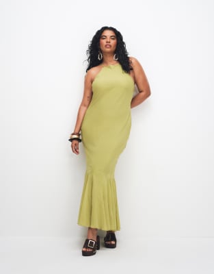 Asos Curve Asos Design Curve Chiffon Sleeveless Maxi Dress With Godet Hem In Green