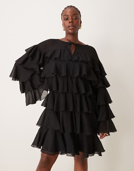 black dress with long chiffon sleeves Ever-Pretty Women's V Neck Lantern Floor Length Ruched A-Line Formal Evening US4 : Clothing, Shoes & Jewelry 5XLFully Lined Ever-Pretty Women's Chiffon V Neck