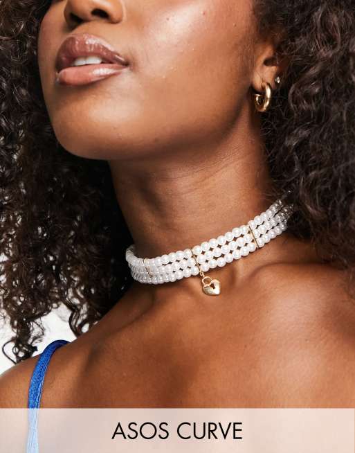 ASOS DESIGN Curve – Choker-halsband med flera rader av fuskpärlor