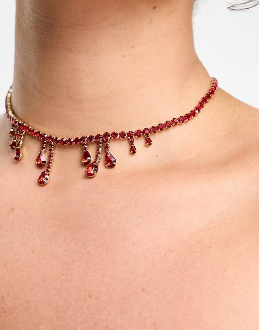 ASOS DESIGN Curve – Choker-Halskette mit Schmuckstein-Design in Rot