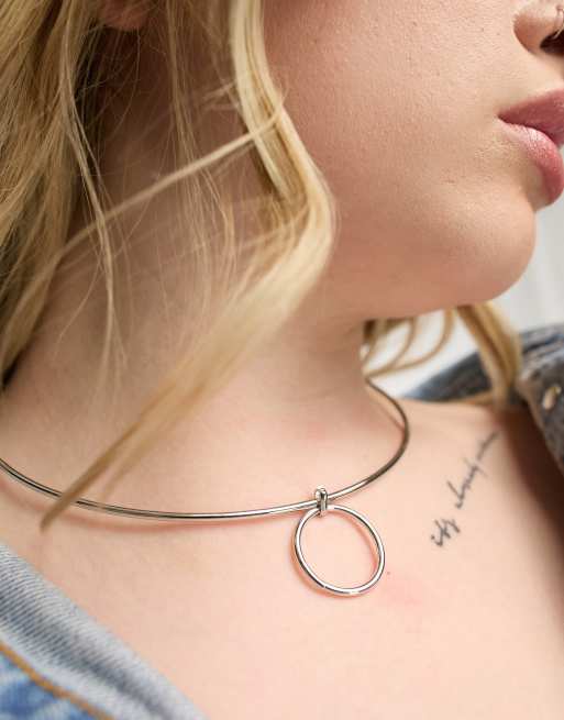 ASOS DESIGN Curve - Choker-ketting met ringdetail in zilverkleur