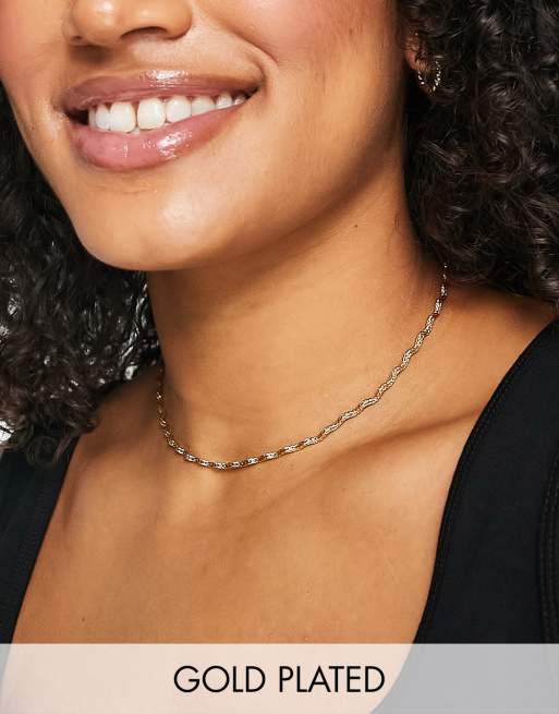 ASOS DESIGN Curve - Choker/korte ketting verguld met 14k goud met kronkelende gedraaide schakels
