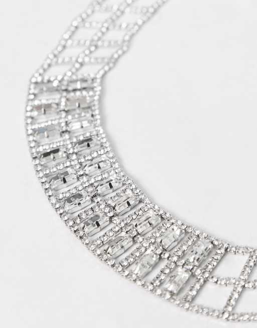 ASOS DESIGN Curve - Choker met baguette-kristal in zilverkleur, 3 van 4