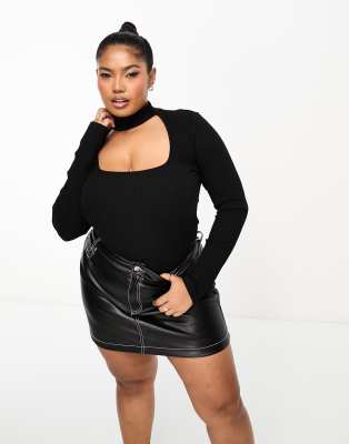 ASOS DESIGN Curve choker neck long sleeve bodysuit in black