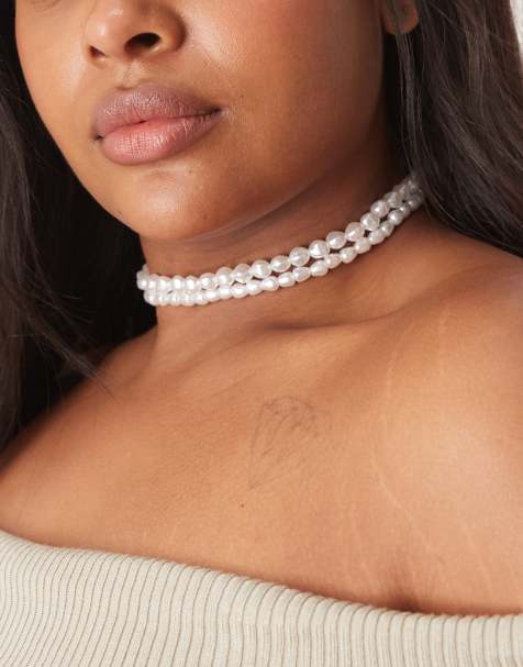 ASOS DESIGN Curve choker necklace with faux freshwater pearl layer detail - view 1