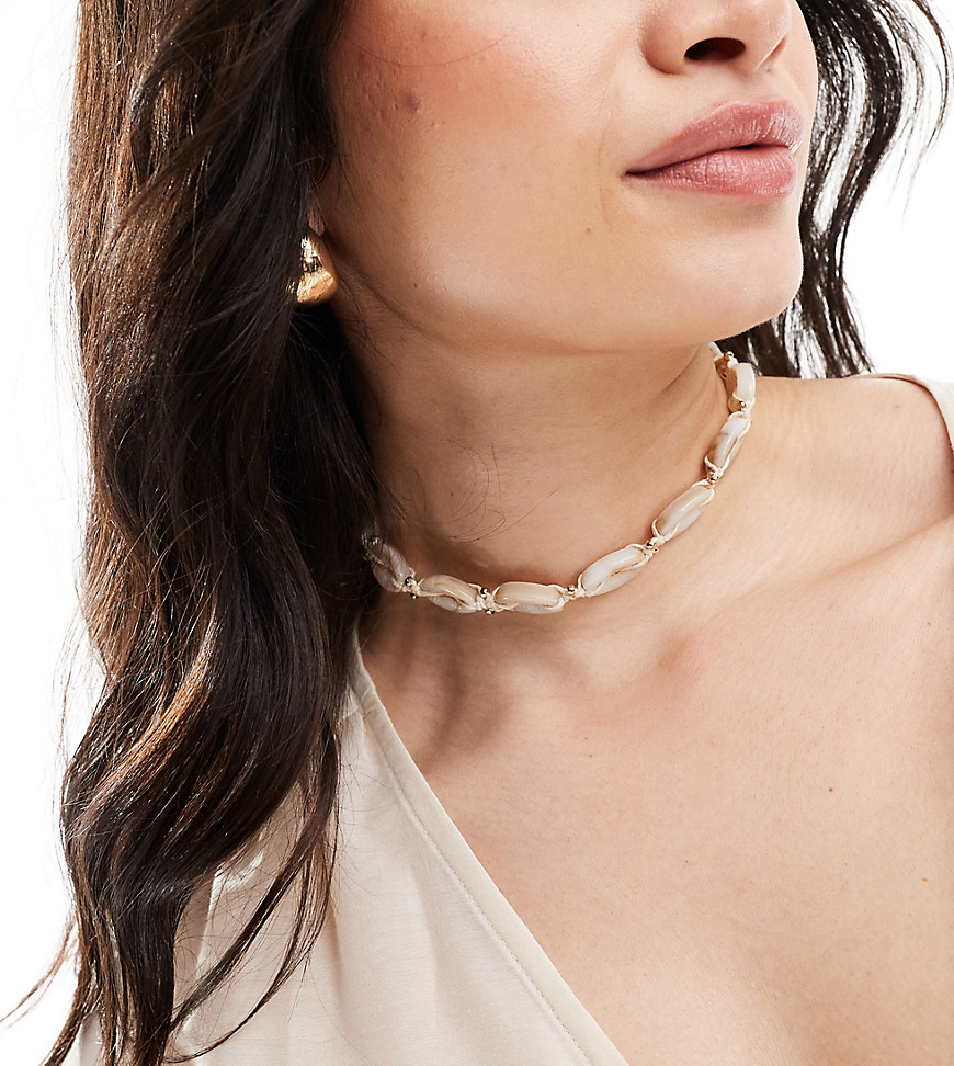 ASOS DESIGN Curve choker necklace with faux shell design in neutral-White