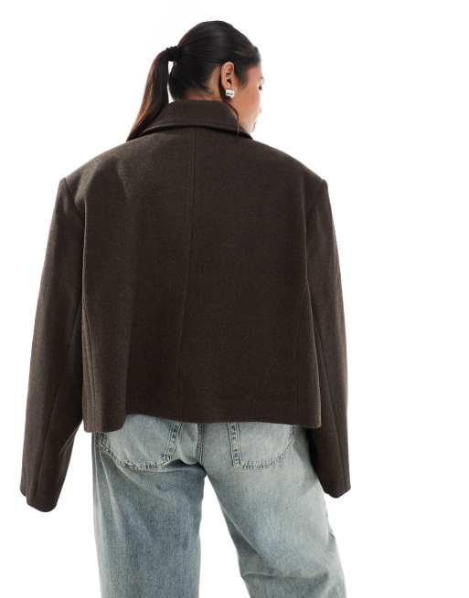 ASOS DESIGN Curve – Chokladbrun, kort skepparkavaj i uppklädd design, 4 av 4