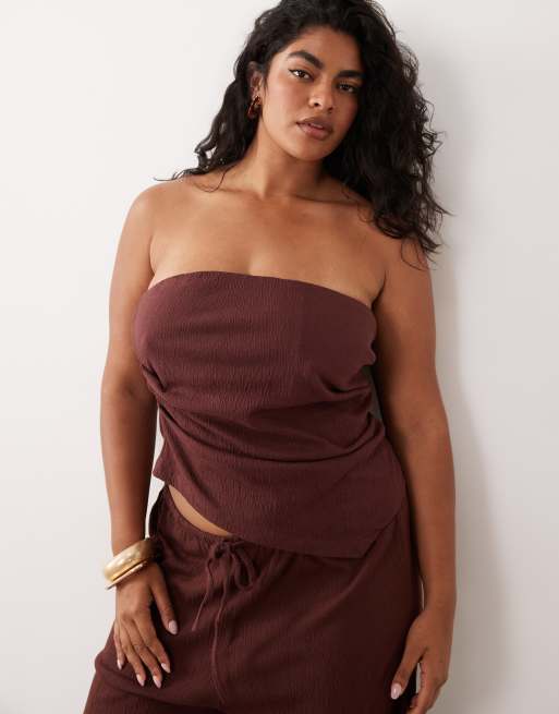 ASOS DESIGN Curve – Chokladbrunt, krinklat set i bomull, 3 av 3