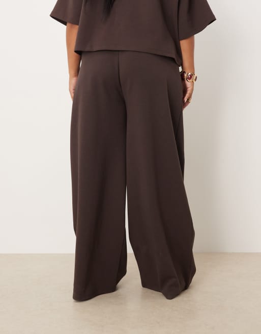 ASOS DESIGN Curve – Chokladbruna, dubbelstickade byxor med vida ben, del av set, 4 av 5