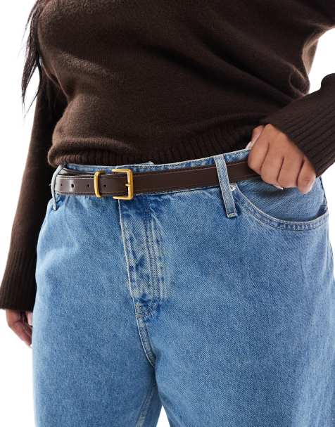 ASOS DESIGN Curve – Chokladbrunt höft- och midjeskärp med fyrkantigt spänne - view 1