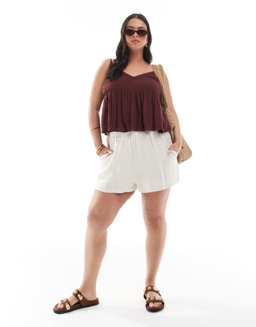 ASOS DESIGN Curve – Chokladbrunt, smockat linne med smala axelband och v-ringning, 3 av 4