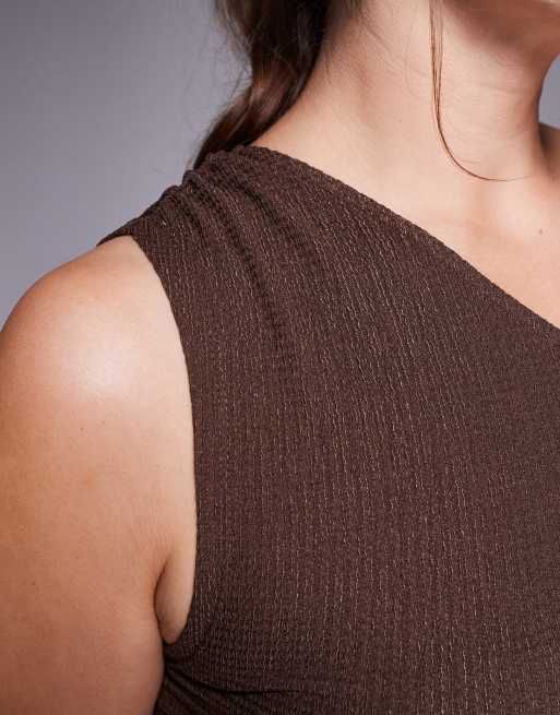 ASOS DESIGN Curve - Chokoladebrun oneshoulder-top med rynker og tekstur, 4 af 4