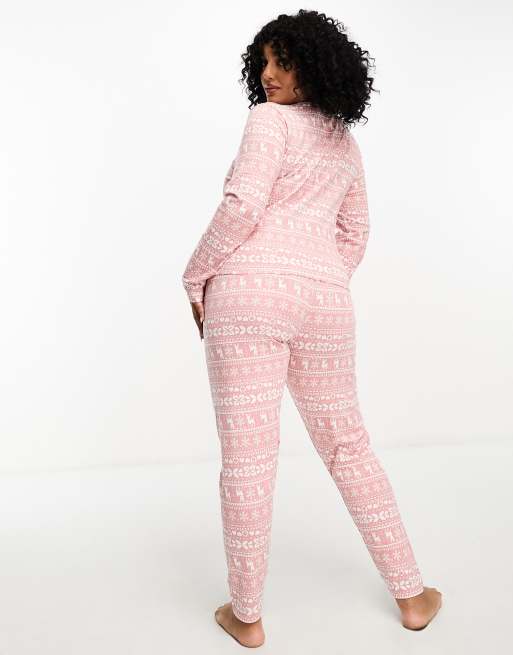 ASOS DESIGN Curve soft jersey long sleeve shirt & pants pajama set