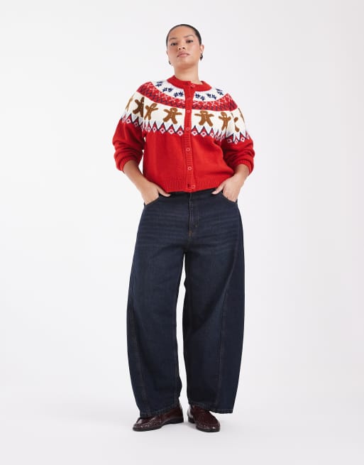 ASOS DESIGN Curve christmas gingerbread cardigan in red, 2 of 4