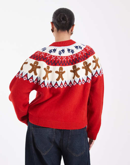 ASOS DESIGN Curve christmas gingerbread cardigan in red, 4 of 4