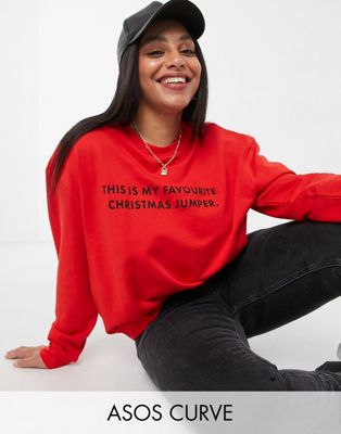 ASOS DESIGN Curve Christmas sweatshirt with favourite jumper print in red