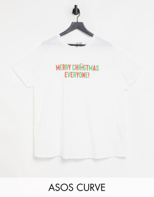 ASOS DESIGN Curve christmas t-shirt with merry slogan in white