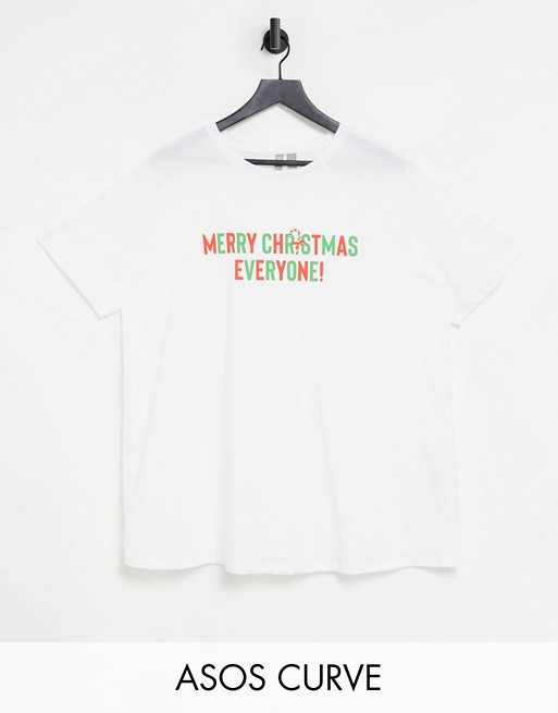 ASOS DESIGN Curve christmas t-shirt with merry slogan in white