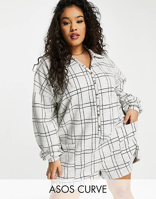  curve chuck on button front playsuit in check 