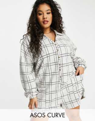 ASOS DESIGN Curve chuck on button front romper in plaid