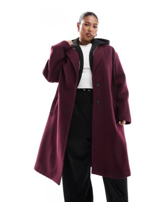 ASOS DESIGN Curve chuck on formal coat in burgundy-Red