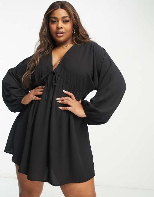 ASOS DESIGN Curve chuck on swing mini dress in black | ASOS