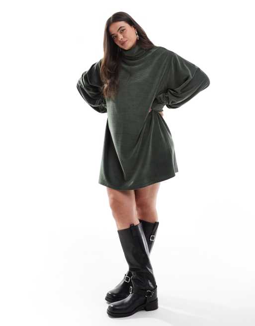 Formal Green Velvet Dress ASOS DESIGN Curve Chunky Cord Roll Neck Slouchy Mini  Dress In Green