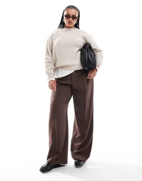 ASOS DESIGN Curve chunky crew neck rib jumper in oatmeal - view 2