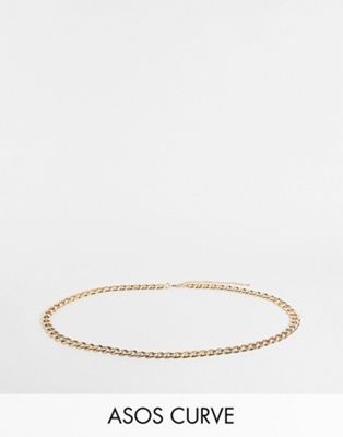 ASOS DESIGN Curve chunky curb chain belt in gold