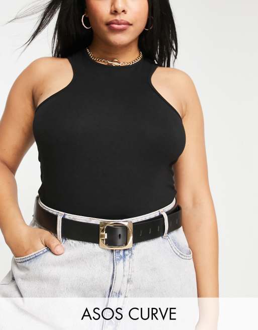 ASOS DESIGN chunky gold buckle belt in black