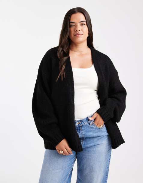 ASOS DESIGN Curve chunky oversized edge to edge cardigan in black - view 1